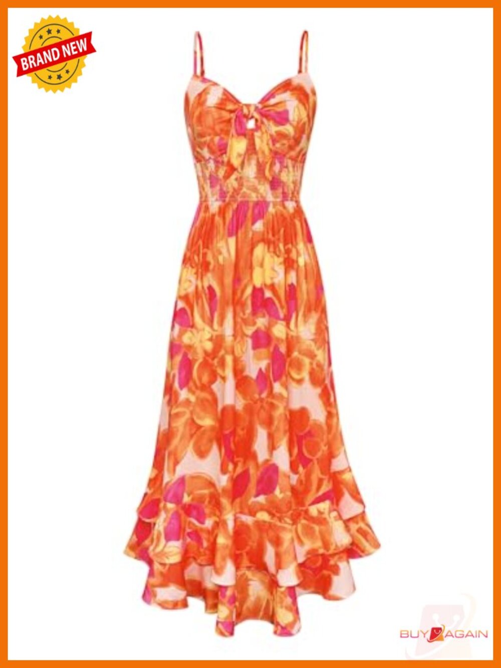 Floral Maxi Sundress Adjustable Straps Smocked Back Knot Cutout
